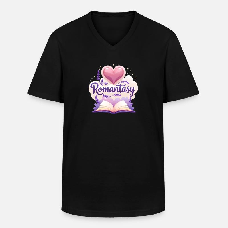 Romantasy Buch mit Lavendel & Blumen Design - Männer-T-Shirt mit V-Ausschnitt - Schwarz