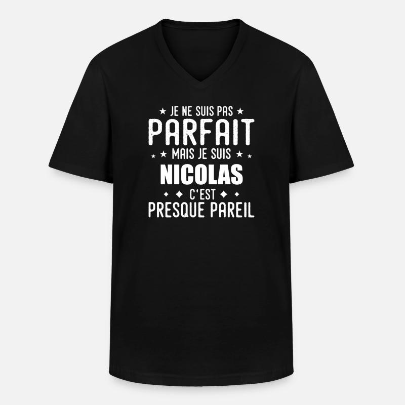 Nicolas: authentisch, unvollkommen, oberflächlich, perfektioniert - Männer-T-Shirt mit V-Ausschnitt - Schwarz