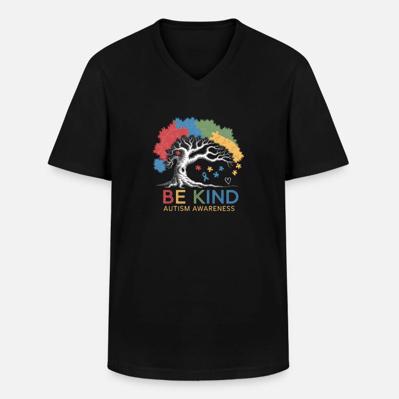 Be Kind Autism Bewusstsein Baum Puzzle - Männer-T-Shirt mit V-Ausschnitt - Schwarz