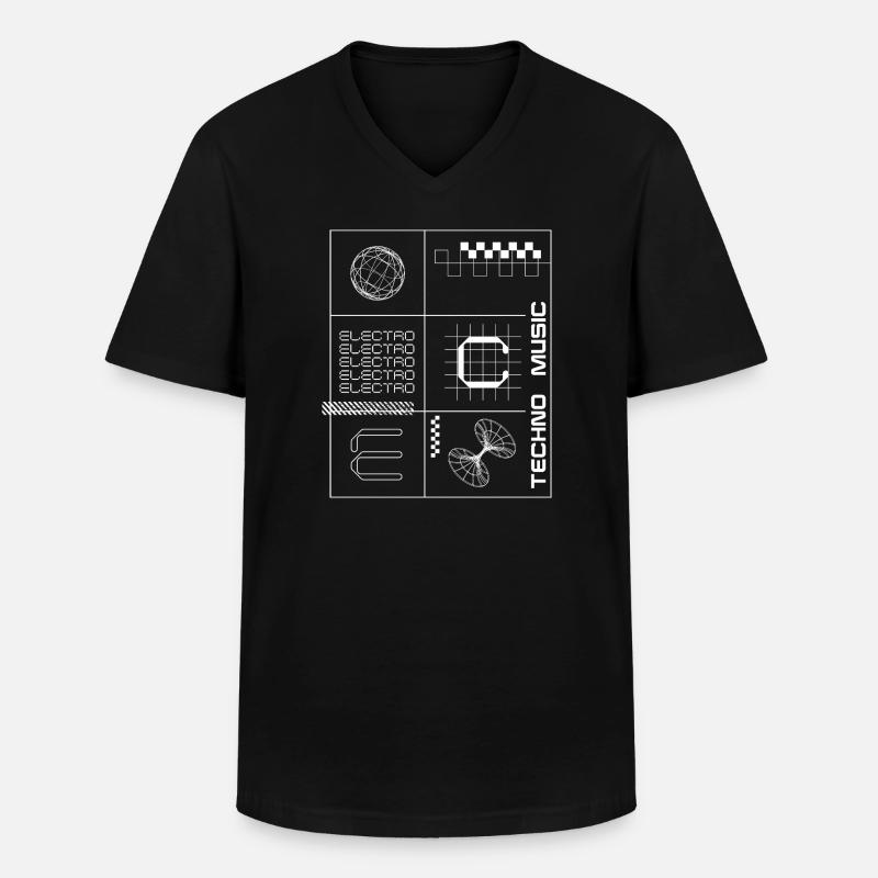 Geometrisches Elecotro Tech Grid Retro Poster - Männer-T-Shirt mit V-Ausschnitt - Schwarz