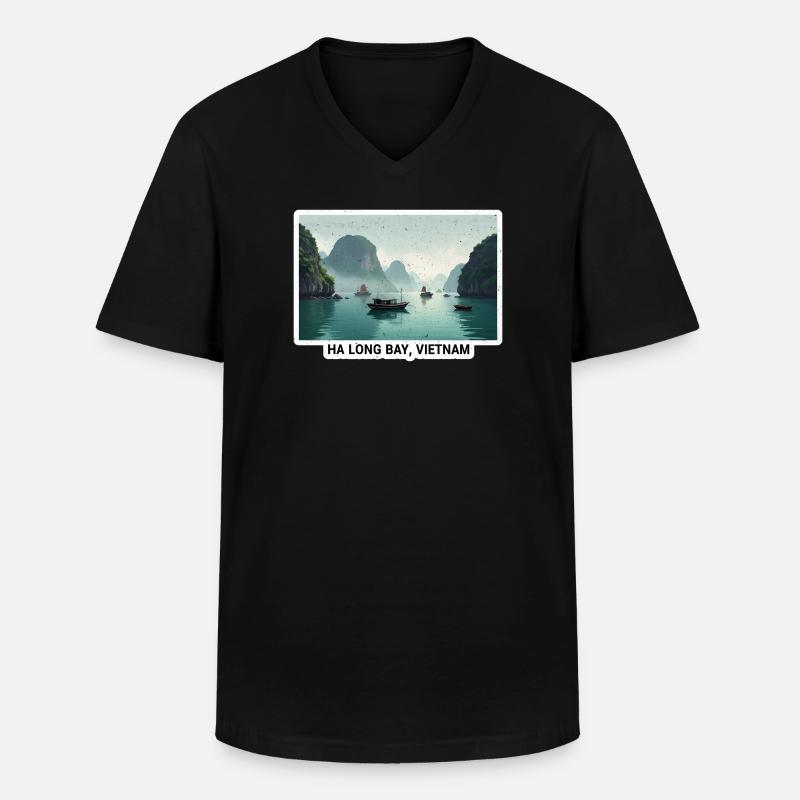 Ha Long Bay Bootenpanorama - Männer-T-Shirt mit V-Ausschnitt - Schwarz