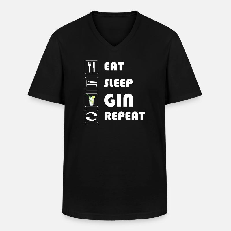 Gin Statement EAT SLEEP GIN REPEAT - Männer-T-Shirt mit V-Ausschnitt - Schwarz