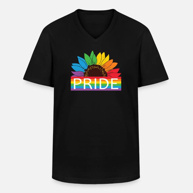 Pride Sonnenblume Rainbow - Männer-T-Shirt mit V-Ausschnitt - Schwarz