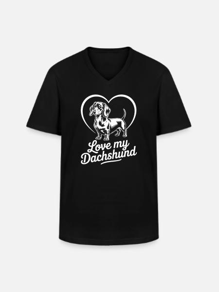 Dackel Herz Liebe Shirt - Männer-T-Shirt mit V-Ausschnitt - Schwarz