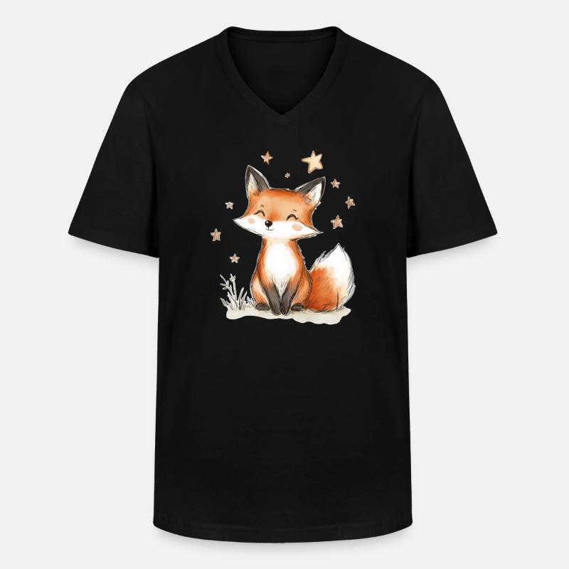 Fuchs und Sterne - Männer-T-Shirt mit V-Ausschnitt - Schwarz