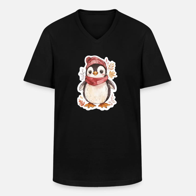 Pinguin - Männer-T-Shirt mit V-Ausschnitt - Schwarz