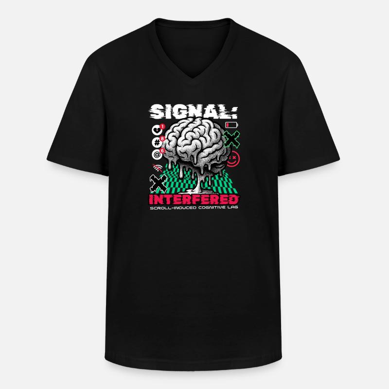 Brain - Signal Interfered - Männer-T-Shirt mit V-Ausschnitt - Schwarz