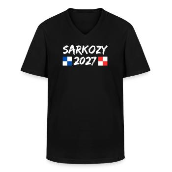 Sarkozy 2027 Humour Politique élections  - T-shirt col V Homme - noir - Devant - AI Model Male 178 dark (178cm)