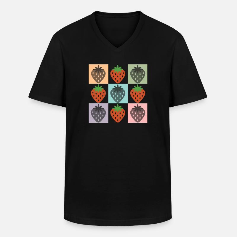 Pastellfarbenes Erdbeergitter Chekered Erdbeere - Männer-T-Shirt mit V-Ausschnitt - Schwarz