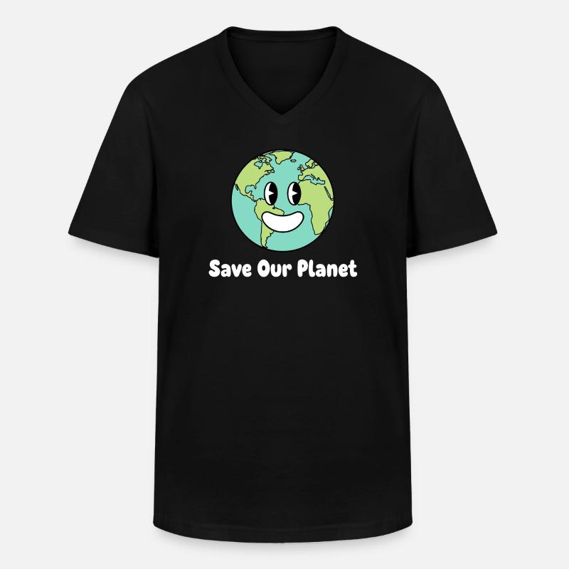 Lächelnde Erde Save Our Planet - Männer-T-Shirt mit V-Ausschnitt - Schwarz