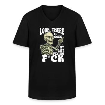 Halloween Skeleton Flying F*ck - Men's V-Neck T-Shirt - black - Front - AI Model Male 178 dark (178cm)