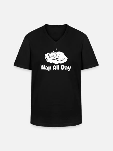 Katzenschlaf Nap All Day - Männer-T-Shirt mit V-Ausschnitt - Schwarz