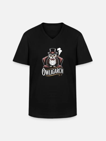 Owl with top hat and monocle - Men's V-Neck T-Shirt - black
