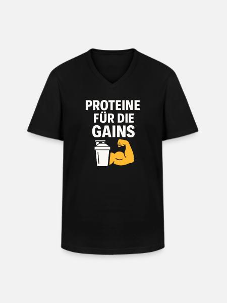 Proteine Für Die Gains - Männer-T-Shirt mit V-Ausschnitt - Schwarz