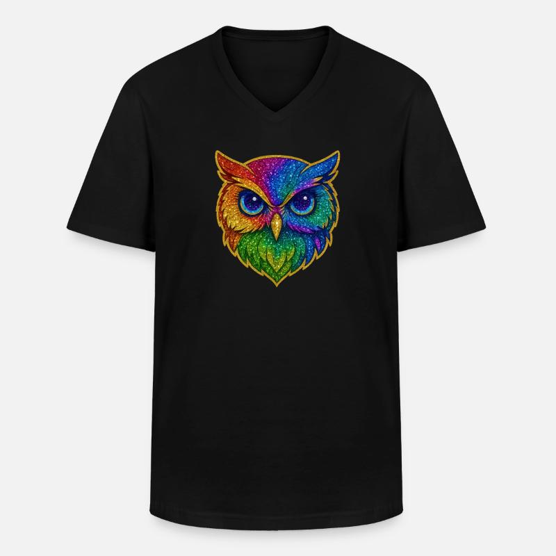 Eule | Waldkauz | Regenbogen Eulenzauber - Männer-T-Shirt mit V-Ausschnitt - Schwarz