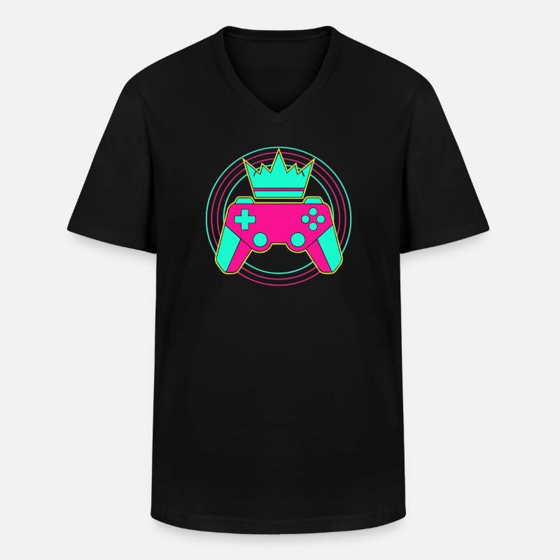 Controller Krone Neon Minimal Zocker Art - Men's V-Neck T-Shirt - black