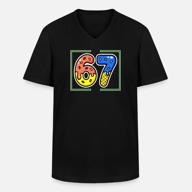 Siebenundsechzig, 67, 6, 7 - Männer-T-Shirt mit V-Ausschnitt - Schwarz
