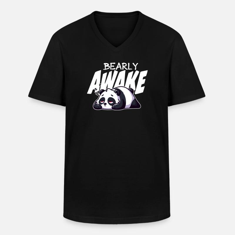 Früh erwachen Panda Illustration - Männer-T-Shirt mit V-Ausschnitt - Schwarz