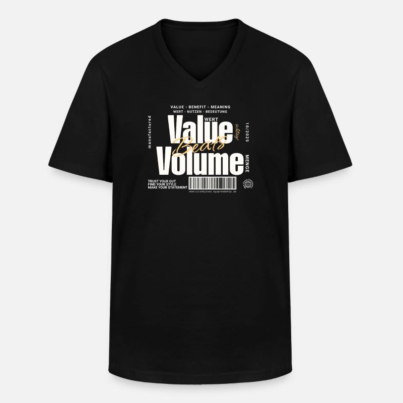 Value Beats Volume – Statement Design (Dunkel) - Männer-T-Shirt mit V-Ausschnitt - Schwarz