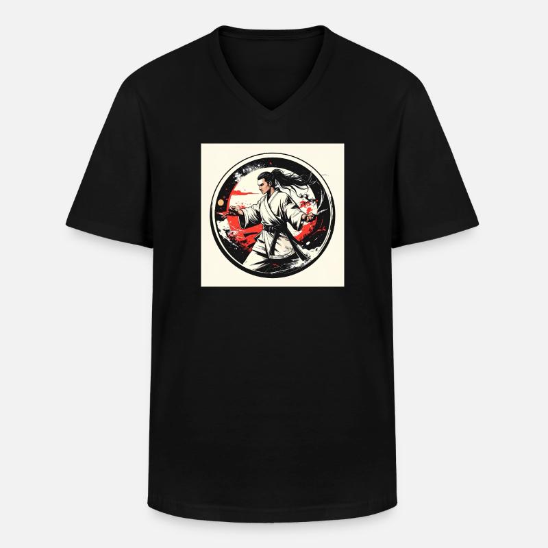 Kampfkunstheld im weißen Gi - Männer-T-Shirt mit V-Ausschnitt - Schwarz