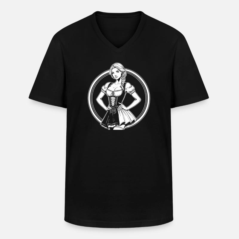 Cool Dirndl Comic Design - Men's V-Neck T-Shirt - black