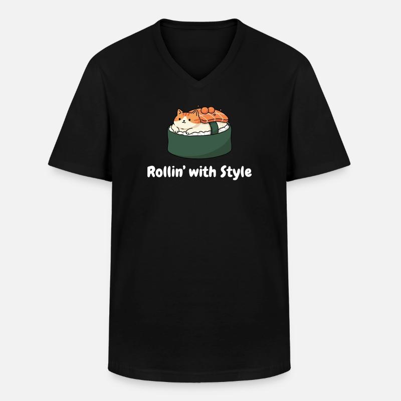 Sushi Katze Roll Stil - Männer-T-Shirt mit V-Ausschnitt - Schwarz