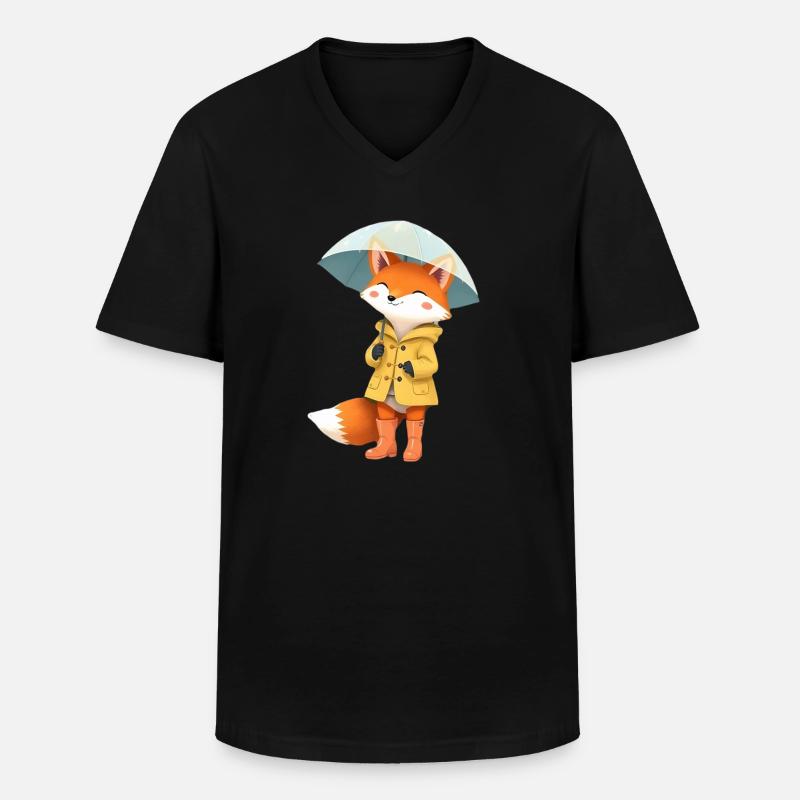 Fuchs Regenmantel Regenschirm - Männer-T-Shirt mit V-Ausschnitt - Schwarz