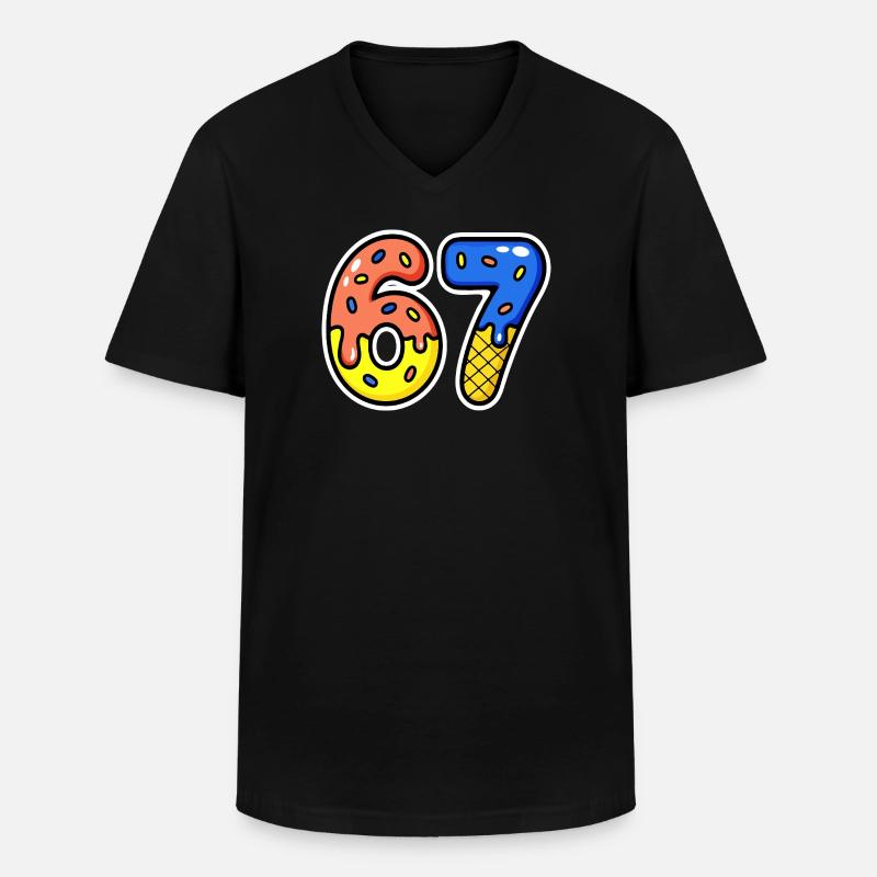Siebenundsechzig, 67, 6, 7 - Männer-T-Shirt mit V-Ausschnitt - Schwarz
