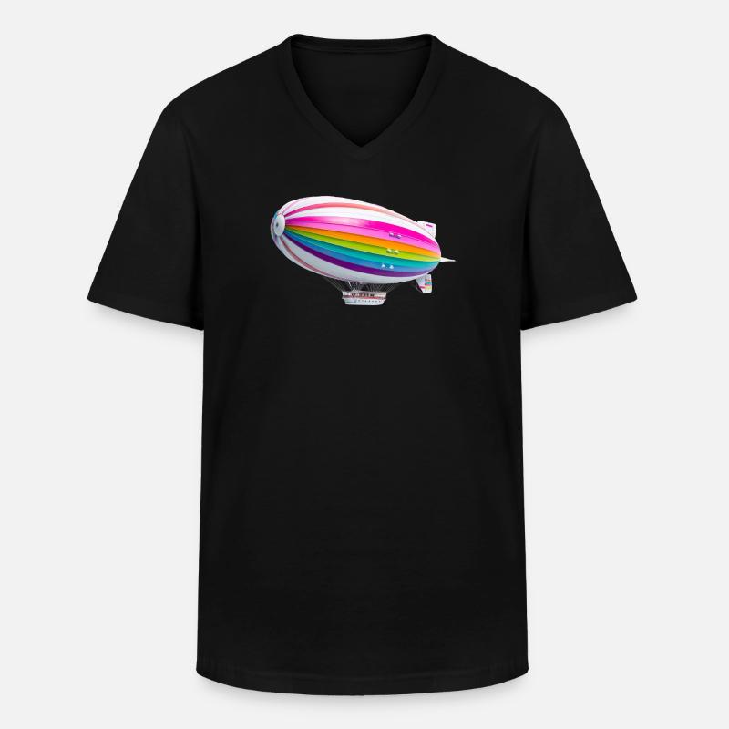 Regenbogen Zeppelin Druck - Männer-T-Shirt mit V-Ausschnitt - Schwarz