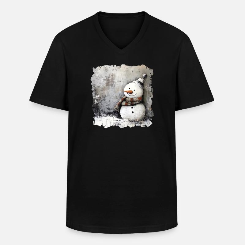 Winterlicher Schneemann mit Schal - Männer-T-Shirt mit V-Ausschnitt - Schwarz