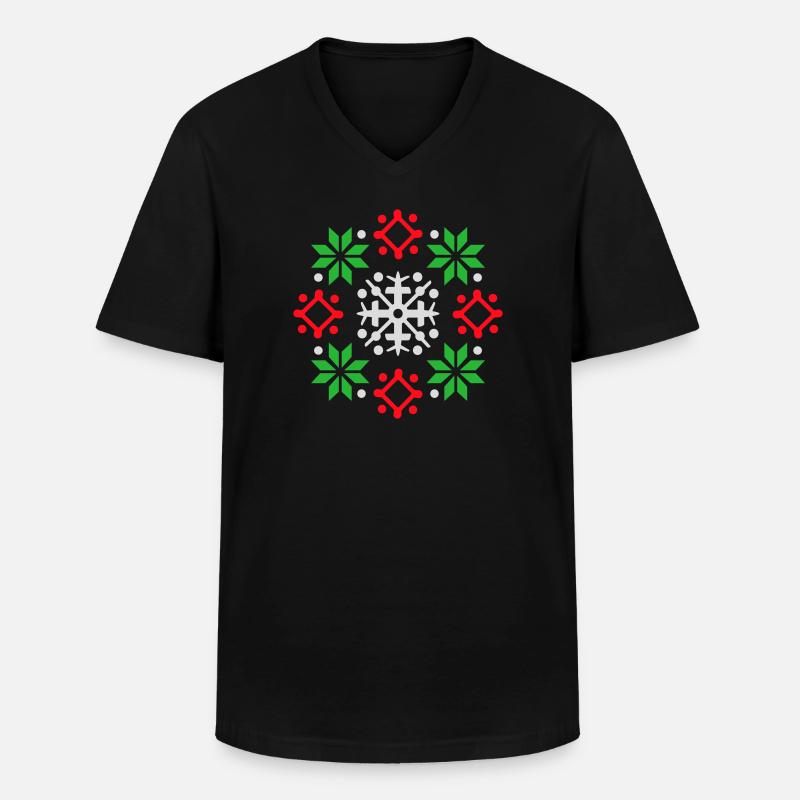 Schneeflocken Muster Weihnachtspullover Schnee - Männer-T-Shirt mit V-Ausschnitt - Schwarz