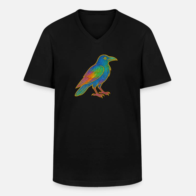 Regenbogenrabe Patchdesign - Männer-T-Shirt mit V-Ausschnitt - Schwarz