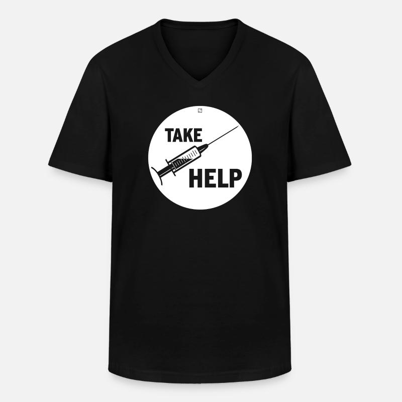 TAKE HELP - Männer-T-Shirt mit V-Ausschnitt - Schwarz