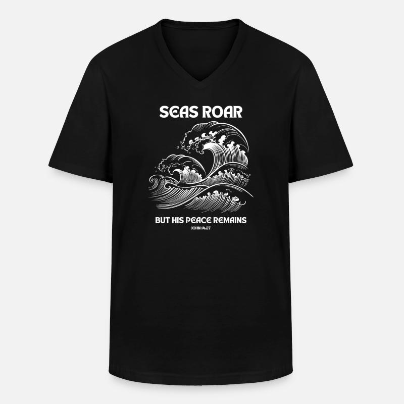 Seas Roar - Johannes 14:27 Design - Männer-T-Shirt mit V-Ausschnitt - Schwarz