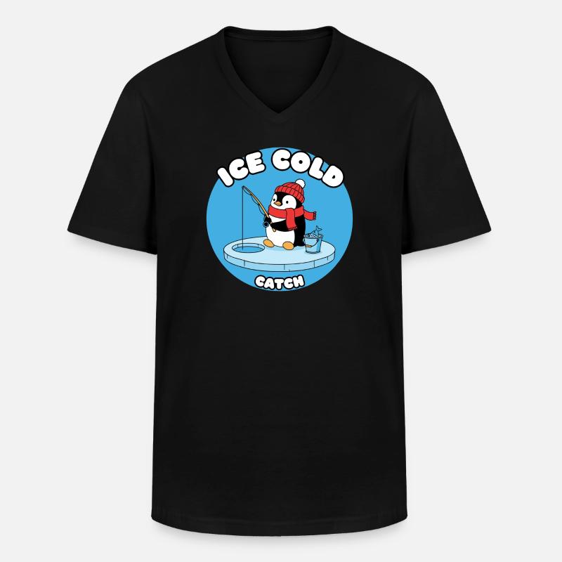Eisfrost Pinguin fängt Eisfisch - Männer-T-Shirt mit V-Ausschnitt - Schwarz