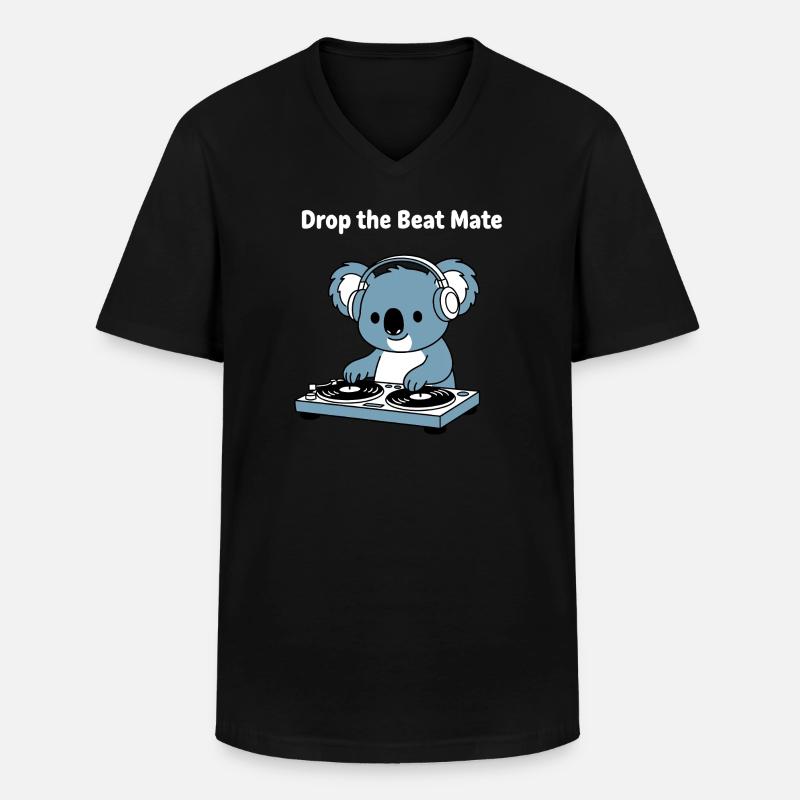 Drop the Beat Koala DJ - Männer-T-Shirt mit V-Ausschnitt - Schwarz