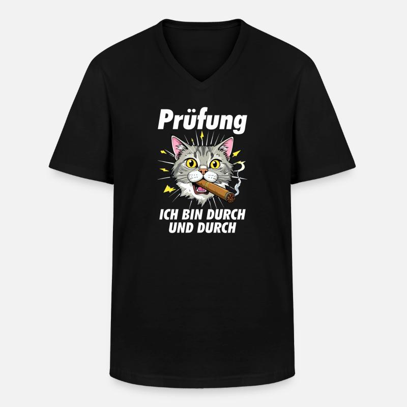 KATZE Zigarre Prüfung - Männer-T-Shirt mit V-Ausschnitt - Schwarz