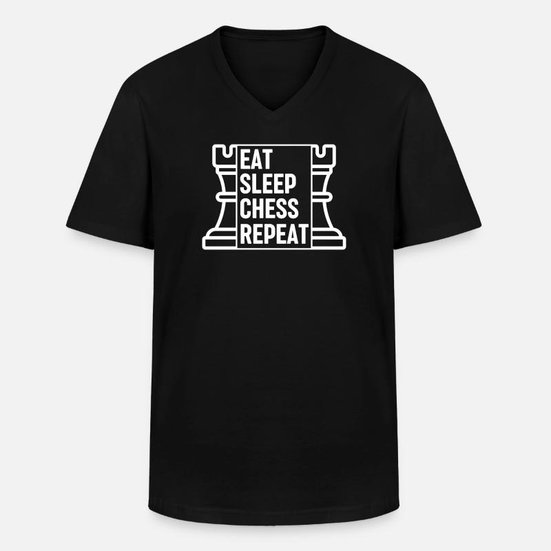 Manger dormir Échecs Répéter - T-shirt col V Homme - noir