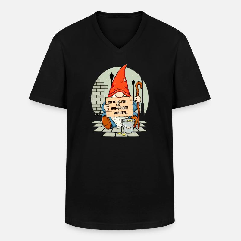 Hungeriger Wichtel | Bitte Helfen Sie Gnome  - Männer-T-Shirt mit V-Ausschnitt - Schwarz