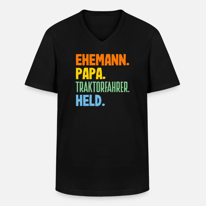 Ehemann Papa Traktorfahrer Held - Männer-T-Shirt mit V-Ausschnitt - Schwarz