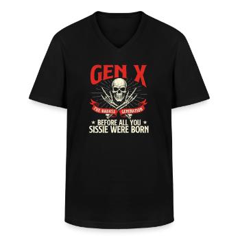 Gen X Badass Generation Retro Nostalgie Zitat - Männer-T-Shirt mit V-Ausschnitt - Schwarz - Vorne - AI Model Male 178 dark (178cm)