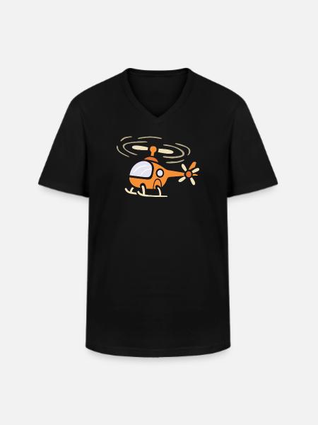 Funny cartoon helicopter in comic style - Men's V-Neck T-Shirt - black