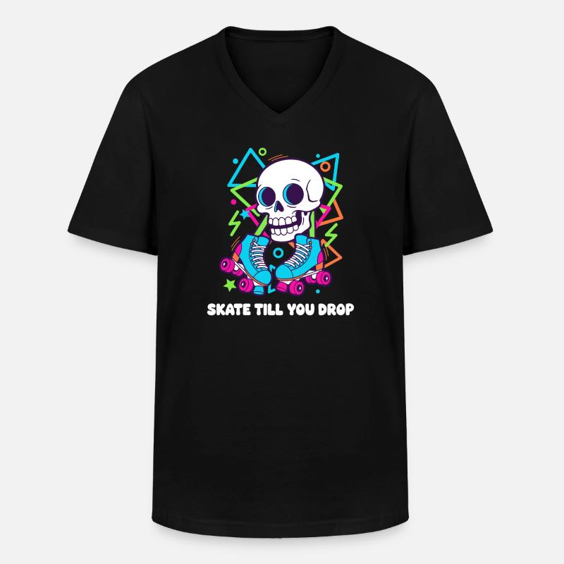 Skelett Roller Neon Groove - Männer-T-Shirt mit V-Ausschnitt - Schwarz