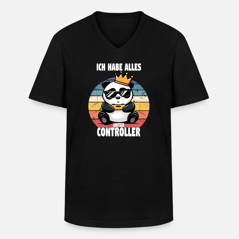 Gaming Panda - Männer-T-Shirt mit V-Ausschnitt - Schwarz