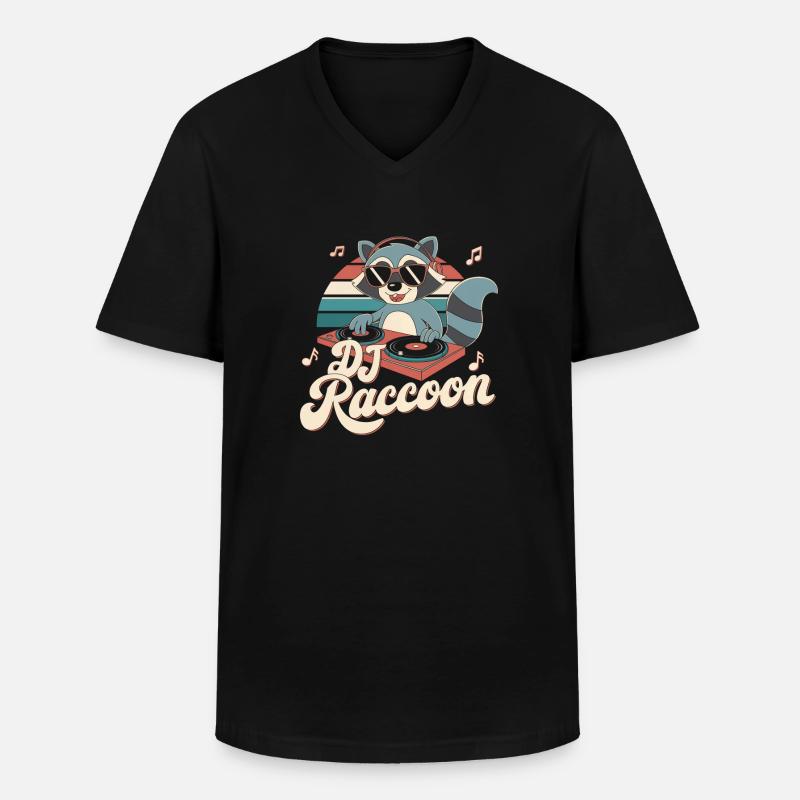 DJ Waschbär - Männer-T-Shirt mit V-Ausschnitt - Schwarz
