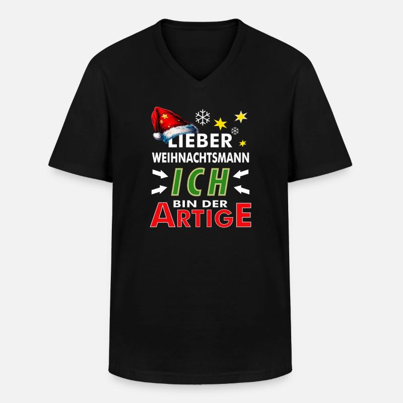 WEIHNACHTSMANN ICH BIN DER ARTIGE - Männer-T-Shirt mit V-Ausschnitt - Schwarz