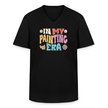 À l’époque de la peinture - T-shirt col V Homme - noir - Devant - AI Model Male 178 dark (178cm)