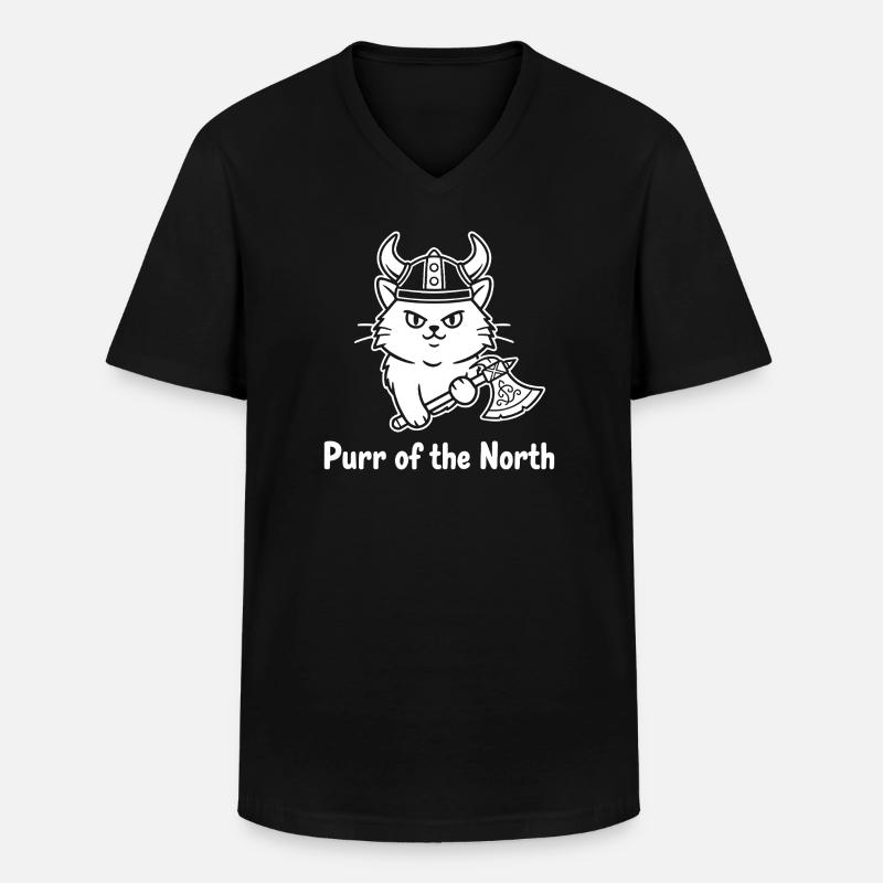 Viking Katze mit Axt - Männer-T-Shirt mit V-Ausschnitt - Schwarz