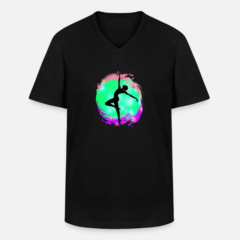 Tänzerin Silhouette Neon-Splash - Männer-T-Shirt mit V-Ausschnitt - Schwarz