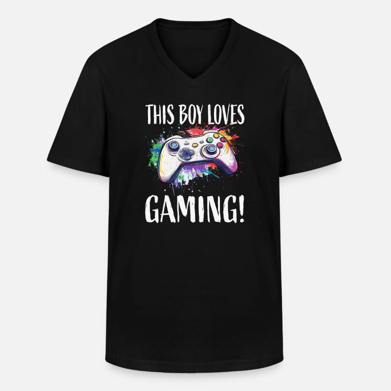 This Boy Loves Gaming - Männer-T-Shirt mit V-Ausschnitt - Schwarz